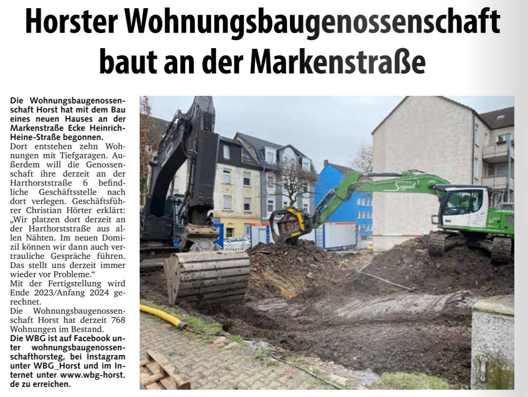 WBG Horst beginnt mit Vorbereitungen für Neubau an der Markenstraße